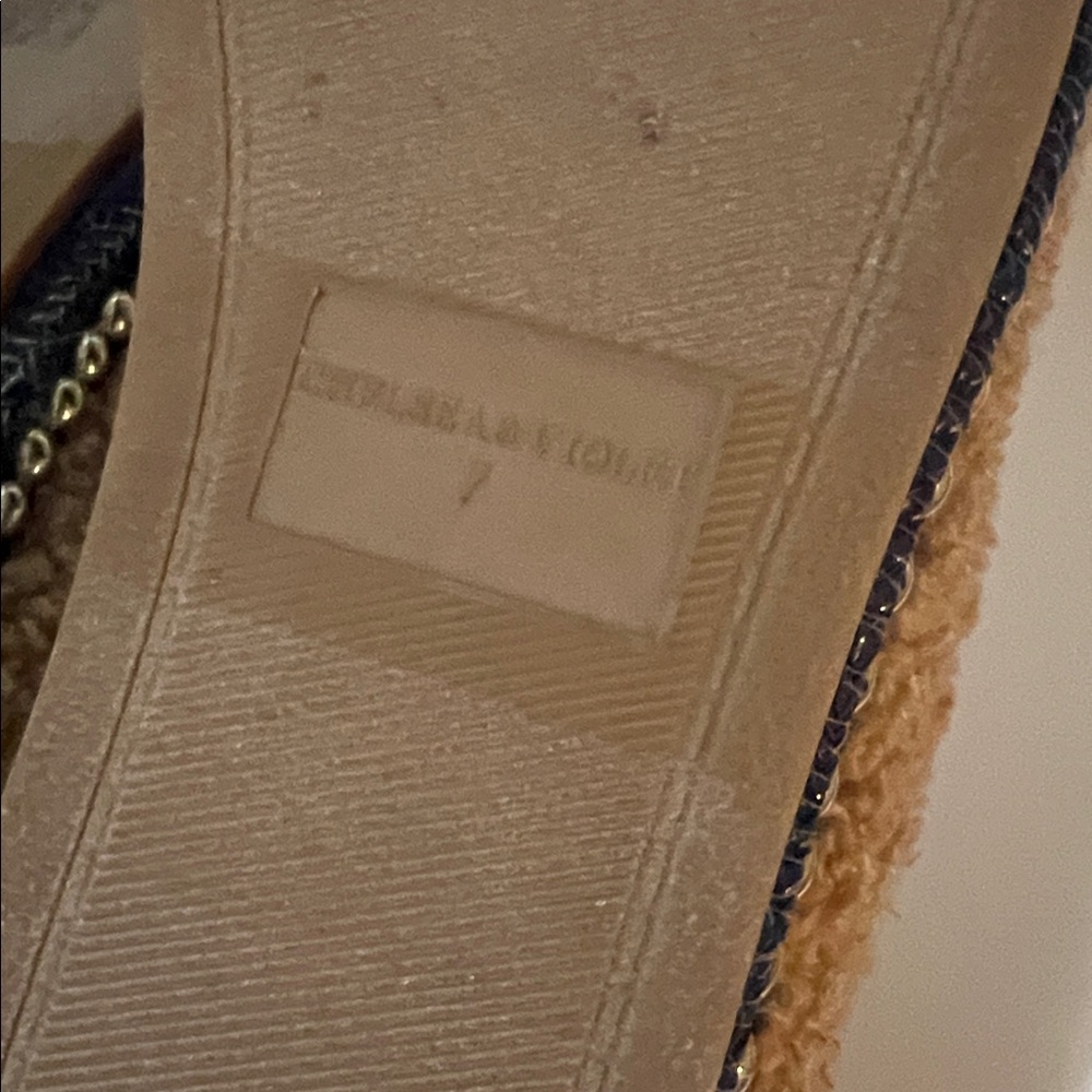 Chelsea & Violet Tan Faux Shearling Studded Denim Trim Loafers Size 7 - Picture 7 of 7